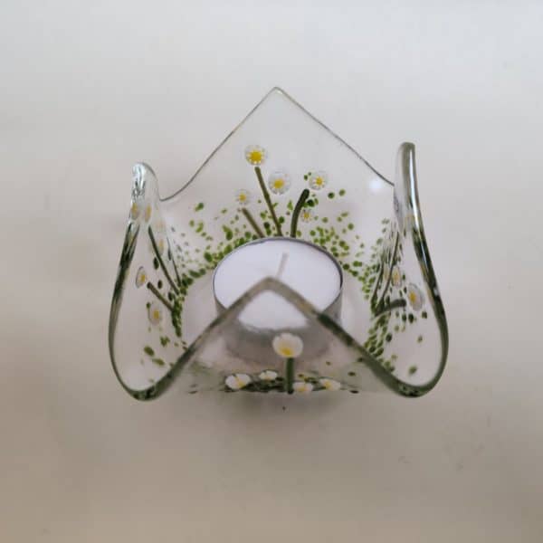 Fuse glass white daisy flower tealight