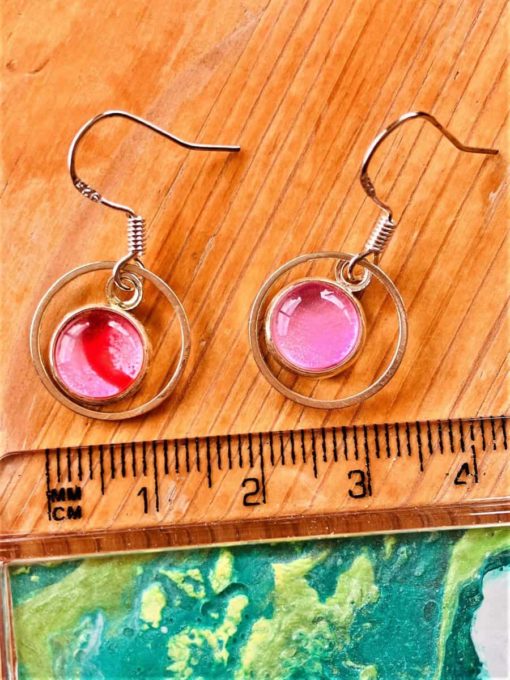 8mm pink double circle drop earrings measurements