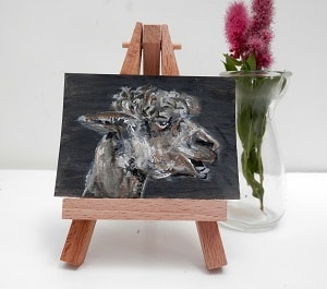 Alpaca ACEO painting on miniature wooden easel