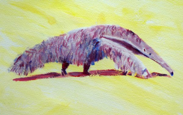Anteater art in purple and pale yellow