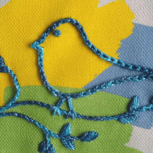 Bluetit embroidery kit - close-up