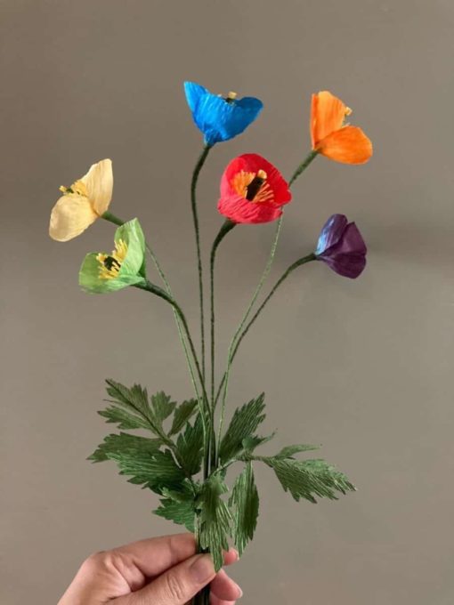Bunch of Rainbow Paper Poppies rotated