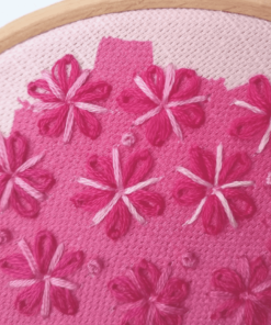 Cherry blossom embroidery kit - close-up of stitches