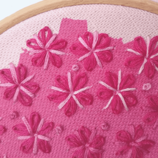 Cherry blossom embroidery kit - close-up of stitches