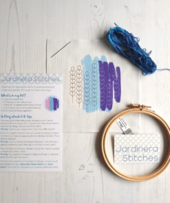 Blues delphinium embroidery kit contents