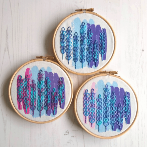 Trio of delphinium embroidery kits