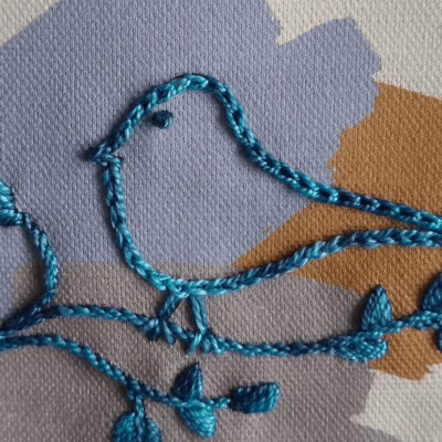 Dunnock embroidery kit - close-up