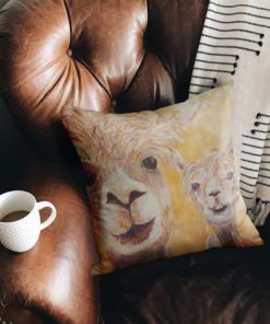 Faux suede cushion with alpaca image