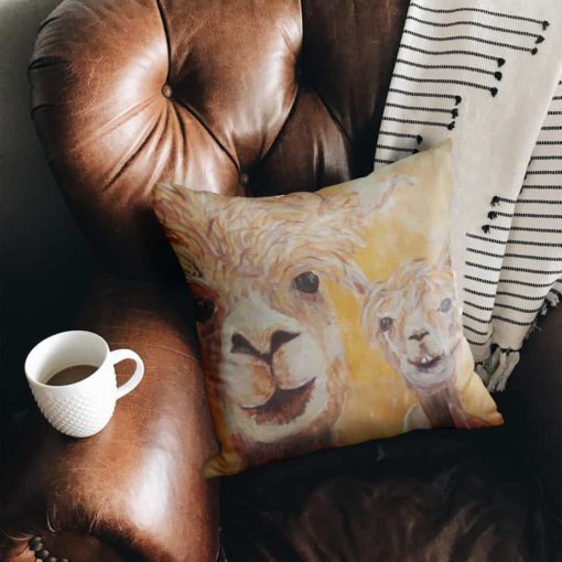 Faux suede cushion with alpaca image