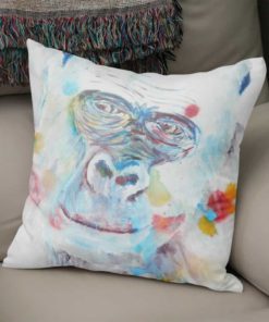 Cushion on sofa with gorilla print image
