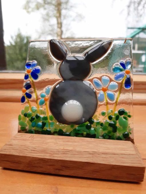 Grey bunny fused glass tile