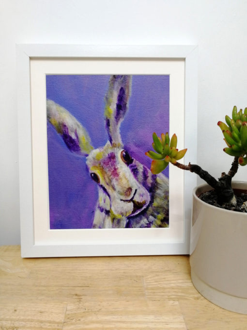 Mounted hare art print with frame