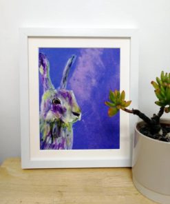 Purple hare giclee art print with mount and frame