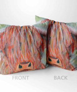 Two square cushions with highland cow pattern