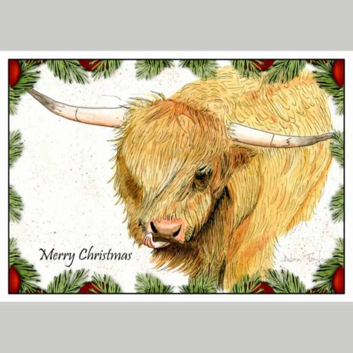 Highland cow christmas fine art card by alan taylor art