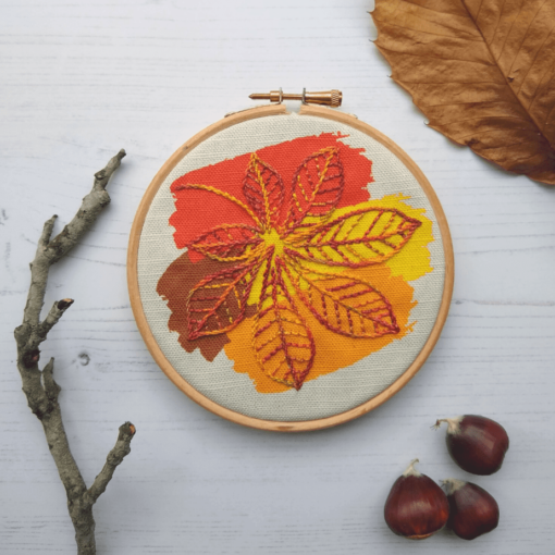 Horse chestnut embroidery kit looking autumnal