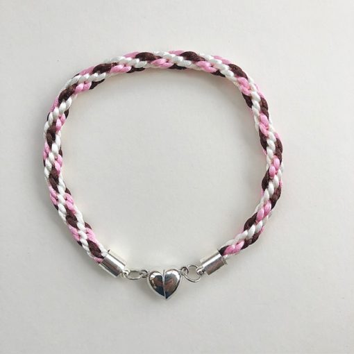 Kumihimo bracelet in cream pink brown