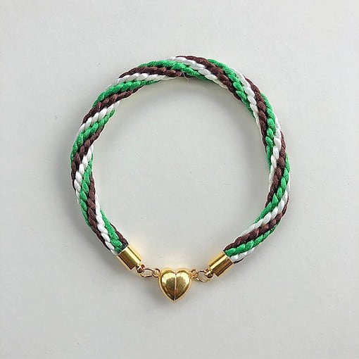 Kumihimo bracelet in green cream brown