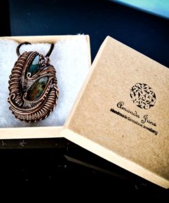Labradorite copper wire wrapped pendant open gift box