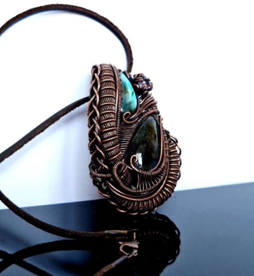 Labradorite floral copper wire wrapped pendant