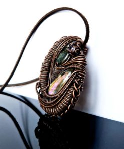 Labradorite gemstone floral copper wire wrapped pendant