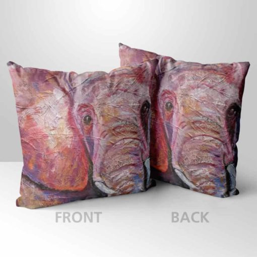 Animal cushions with pink and purple elephant print on both sides