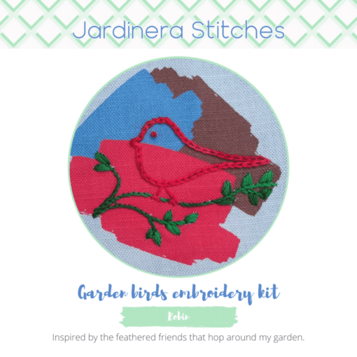 Robin embroidery kit packaging