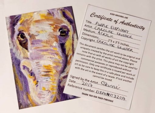 Purple elephant ACEO Certificate of Authenticity