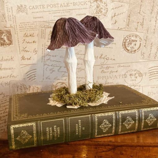 Purple Paper Mushrooms in a book