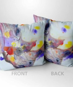Purple Rhino Square Cushion Front And Back Caroline Skinner Art