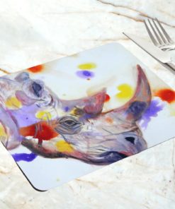 Purple Rhino glossy hardboard placemat Caroline Skinner Art