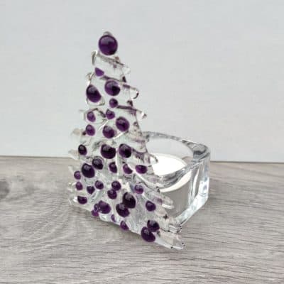 Purple glass Christmas tree candle holder