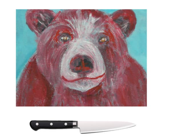Red bear glass chopping board