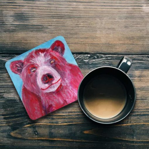 Red bear coaster with mug