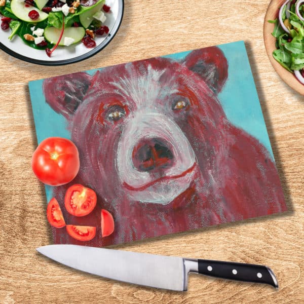 Toughened glass red bear chopping board