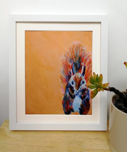Squirrel art print with orange background