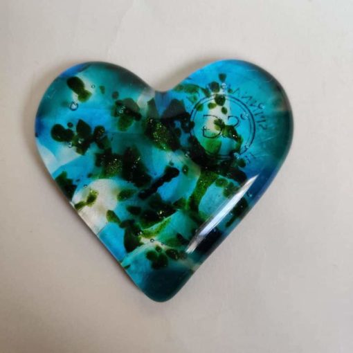 Blue green fused glass heart
