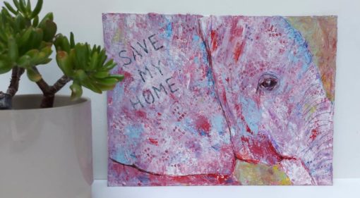 Original acrylic painting of a lilac and blue elephant