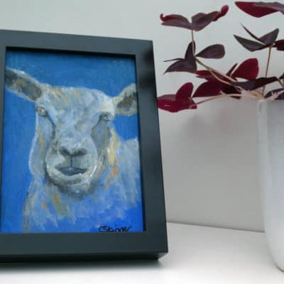 Small framed sheep painting in acrylic