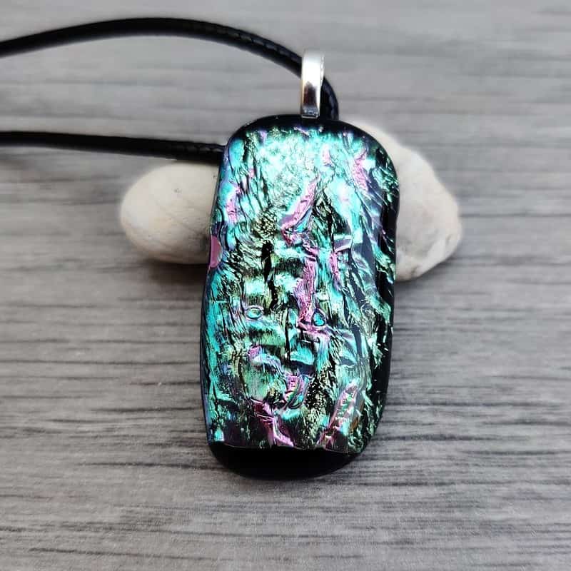 Spinnaker Glass Aqua Pink fused glass dichroic necklace