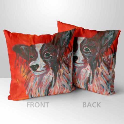 Red Papillon dog square cushions