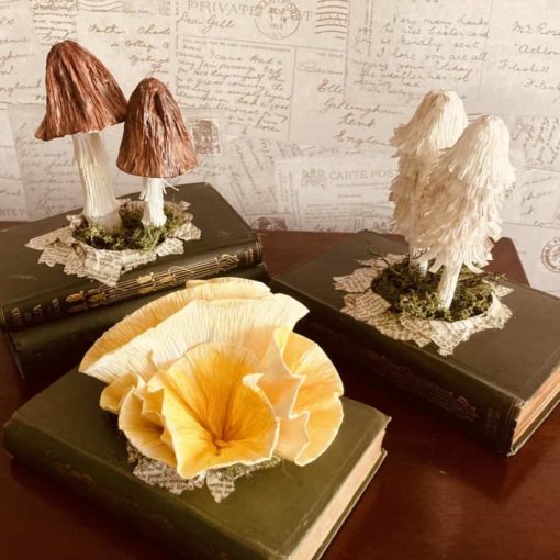 Vintage books and Paper Mushrooms