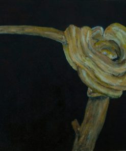 Painting of yellow snake coiled around a tree