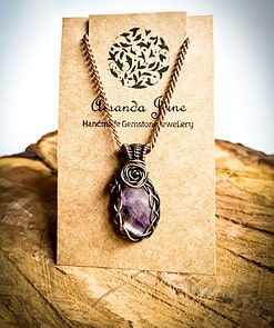 amethyst gemstone copper wire wrapped pendant