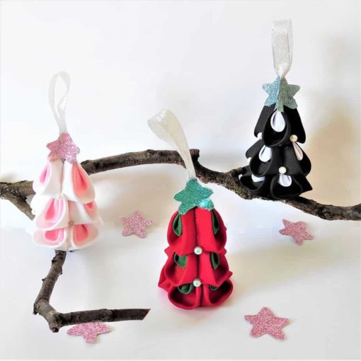 1 white, 1 black and 1 red christmas tree hanging ornament