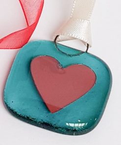 green glass with copper heart