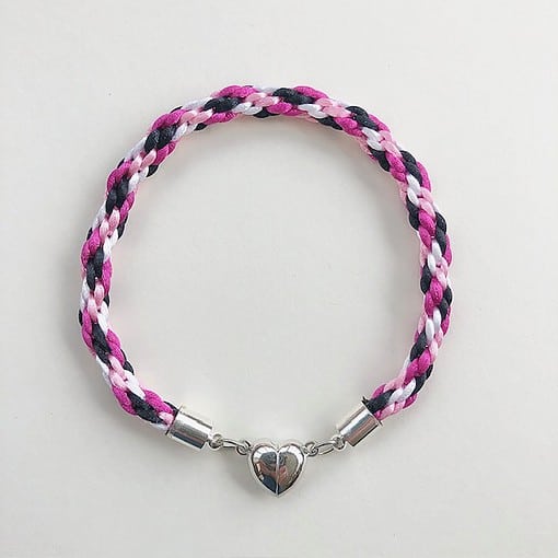 kumihimo bracelet in black white pink
