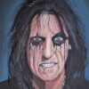 Painting of a person with dark makeup around eyes and long black hair, signed by artist S. Gent, 2024.