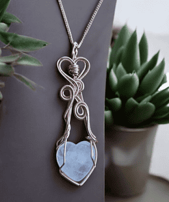 Handmade heart-shaped necklace with unique wire-wrapped heart pendant, showcasing custom heart jewellery.