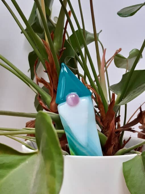 Fused glass green gnome plant stake